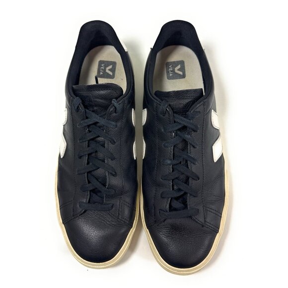 Veja Mens Campo Low Chromefree Sneakers Size 12 Black White Leather Shoes - Picture 3 of 10